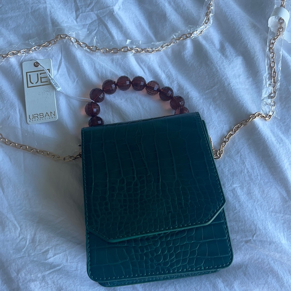 Brand new emerald green vegan leather bag